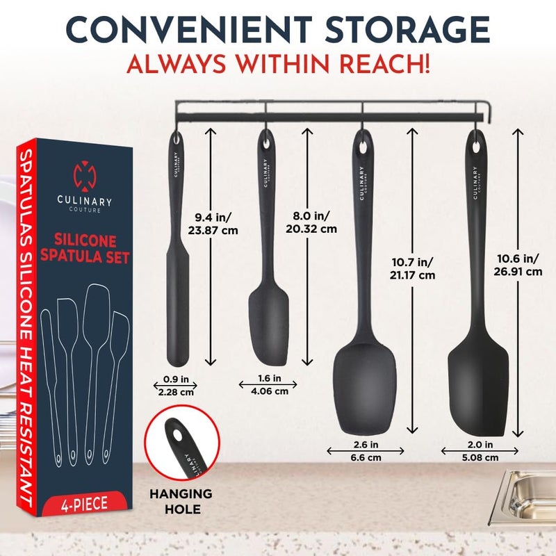 Culinary Couture 4-Piece Black Baking Spatula Set - Holiday Baking Essentials, Rubber Spatulas Silicone Heat Resistant, BPA-Free - Spatula Set for Nonstick Cookware - Silicone Baking Utensils - Image 2